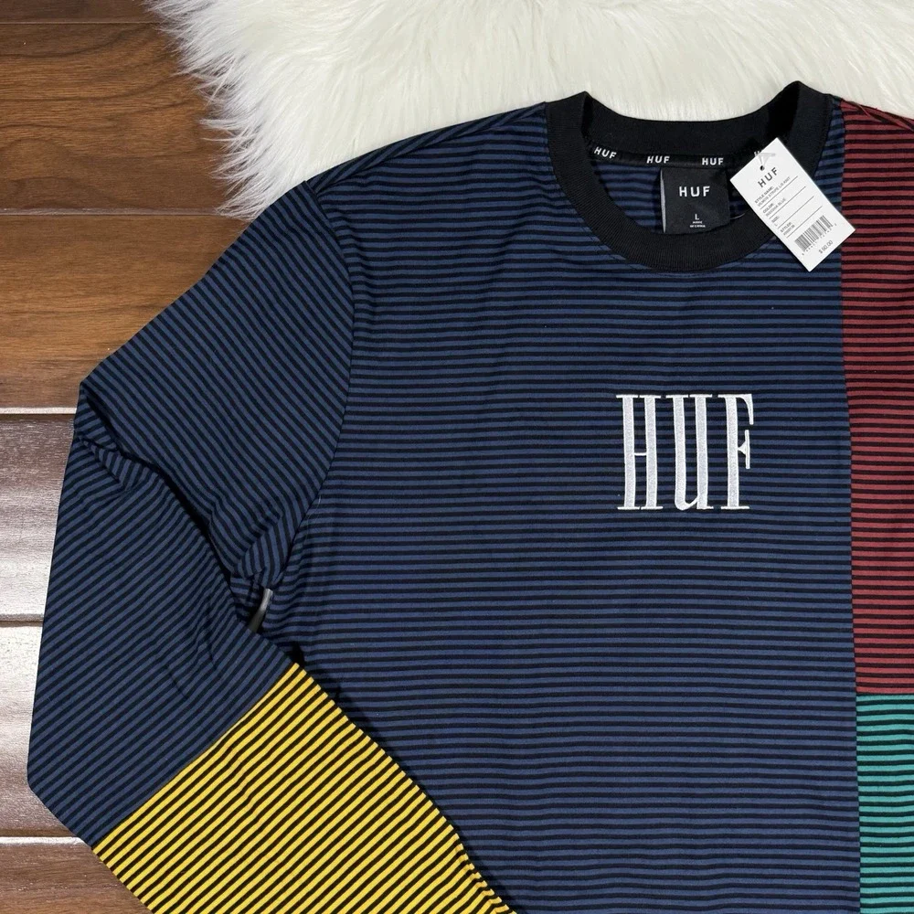 HUF Men's Size Large Striped Vilmos Long Sleeve‎ Knit Shirt